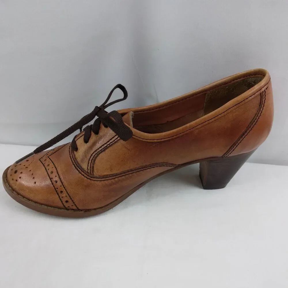 Fling Oxfords Wingtip Brogue Block Heels Leather Y2K Academia Women's 7